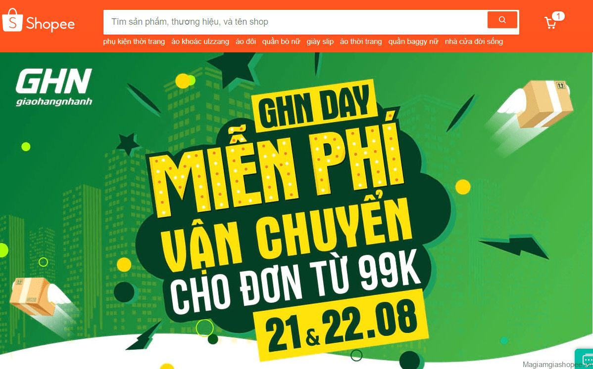 HOT: Shopee miễn phí vận chuyển trong 2 ngày 21-22.08